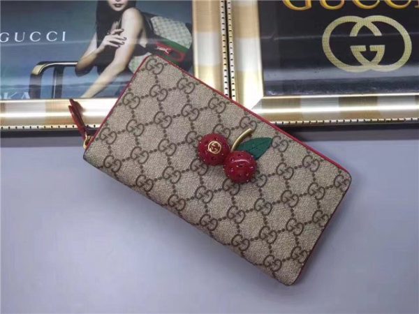 Gucci GG Supreme Zip Around Wallet With Cherries - Image 2