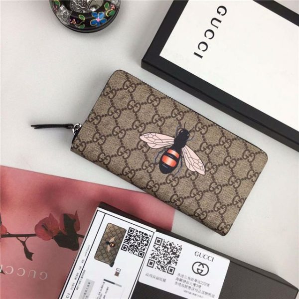 Gucci GG Supreme Zip Around Wallet Bee Print - Image 2