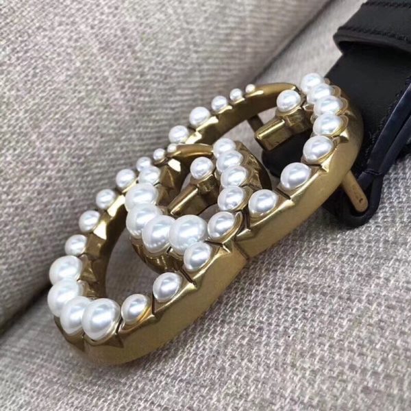 Gucci Leather Replica Belt Black w/ Pearl Double G - Image 5