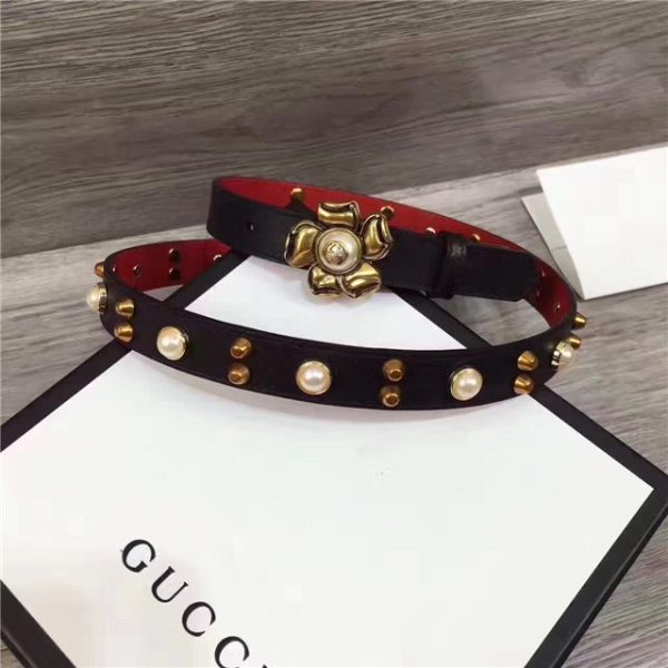 Gucci Studded Leather Belt with Metal Flower 20mm (Varied Colors) - Image 2