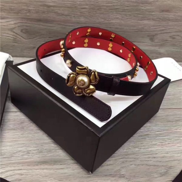 Gucci Studded Leather Belt with Metal Flower 20mm (Varied Colors) - Image 3