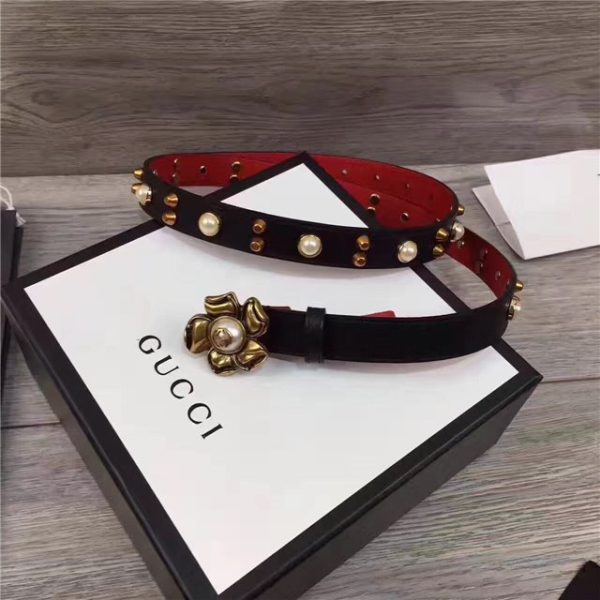 Gucci Studded Leather Belt with Metal Flower 20mm (Varied Colors) - Image 4