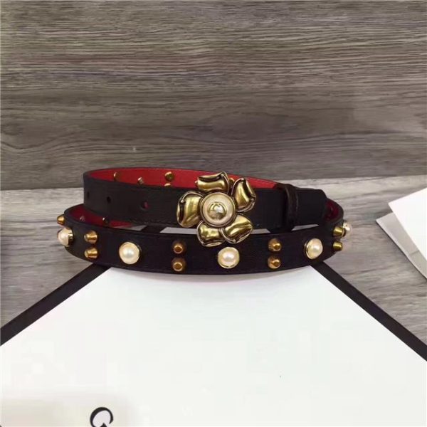Gucci Studded Leather Belt with Metal Flower 20mm (Varied Colors) - Image 5