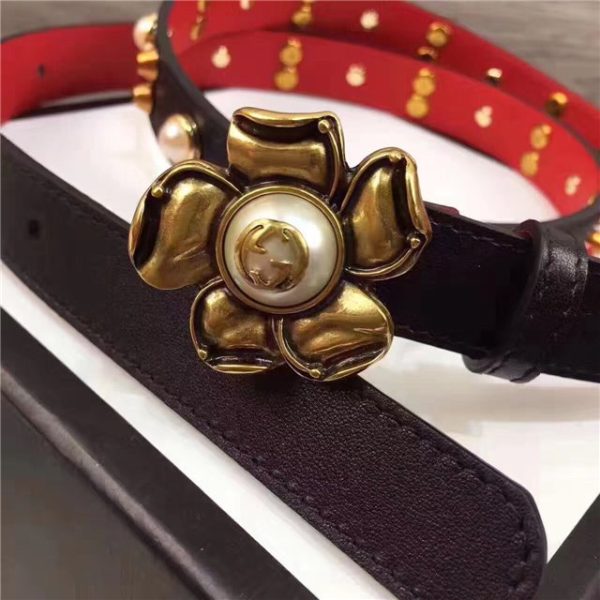 Gucci Studded Leather Belt with Metal Flower 20mm (Varied Colors) - Image 6