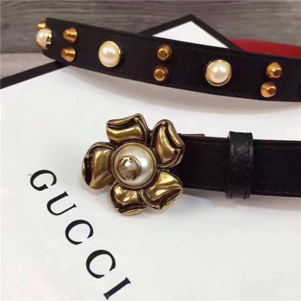 Gucci Studded Leather Belt with Metal Flower 20mm (Varied Colors) - Image 7