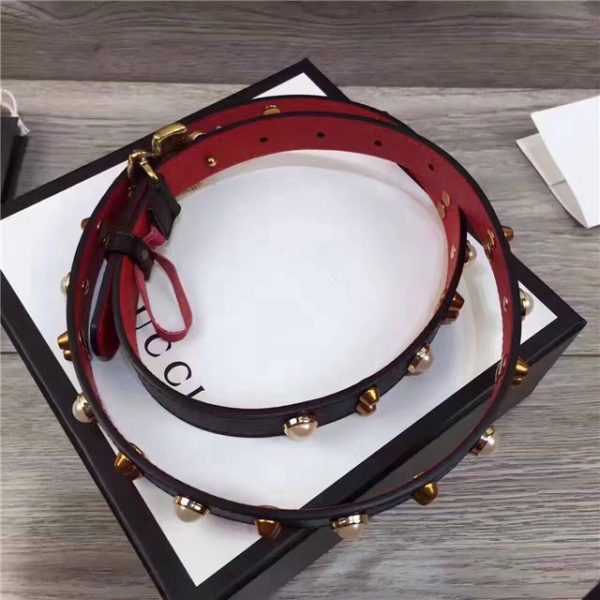 Gucci Studded Leather Belt with Metal Flower 20mm (Varied Colors) - Image 8
