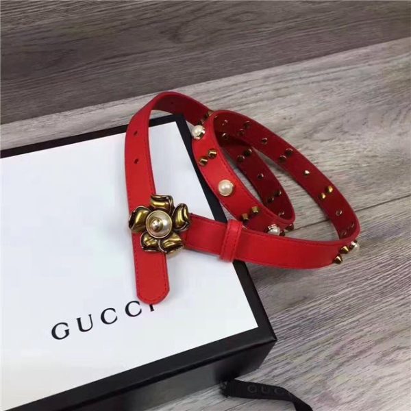 Gucci Studded Leather Belt with Metal Flower 20mm (Varied Colors) - Image 11