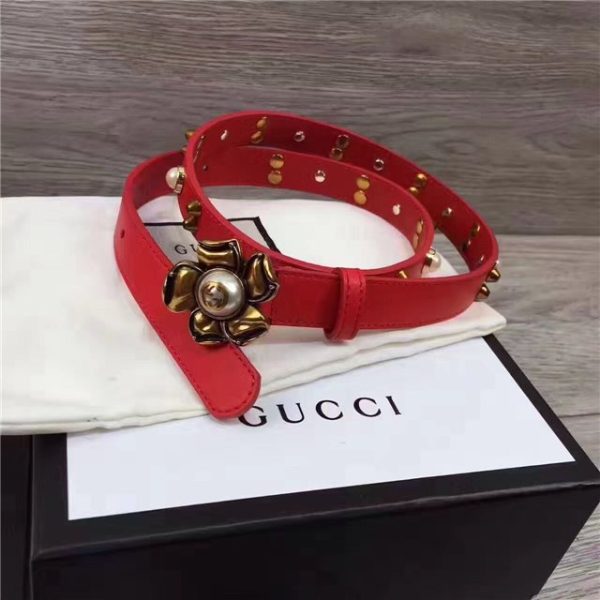 Gucci Studded Leather Belt with Metal Flower 20mm (Varied Colors) - Image 12