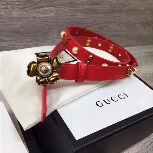 Gucci Studded Leather Belt with Metal Flower 20mm (Varied Colors) - Image 13
