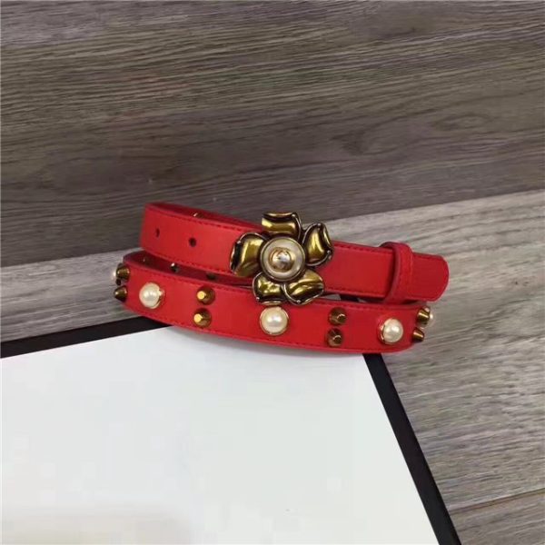 Gucci Studded Leather Belt with Metal Flower 20mm (Varied Colors) - Image 14
