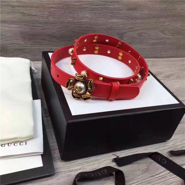 Gucci Studded Leather Belt with Metal Flower 20mm (Varied Colors) - Image 15