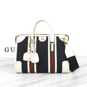 Gucci Medium Canvas Top Handle Bag 715666 Black GG Canvas/White