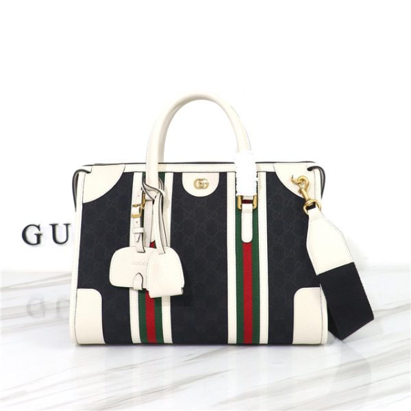 Gucci Medium Canvas Top Handle Bag 715666 Black GG Canvas/White