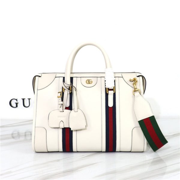 Gucci Medium Canvas Top Handle Bag 715666 White Leather