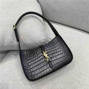 YSL LE 5 A 7 Hobo Bag 657228 Black Crocodile