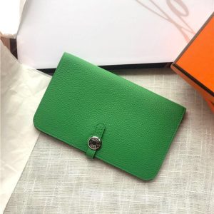 Hermes Dogon Passport Long Wallet 1115 Green