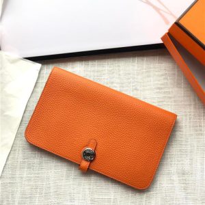 Hermes Dogon Passport Long Wallet 1115 Orange