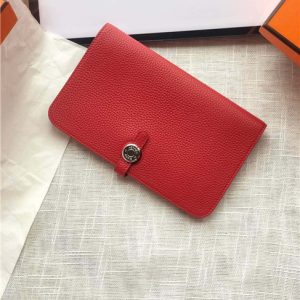 Hermes Dogon Passport Long Wallet 1115 Red