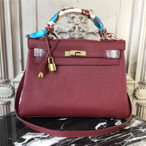 Hermes Kelly bag 32cm Wine w/Gold