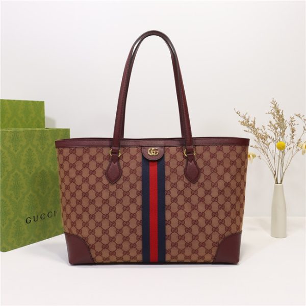 Gucci Ophidia Medium Tote With Web 631685 Burgundy