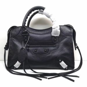 Balenciaga Classic Small Lambskin City Tote Bag 439 Black/Black