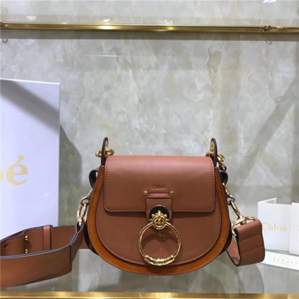 Chloe Small Tess bag 28818 Sepia Brown shiny & suede calfskin