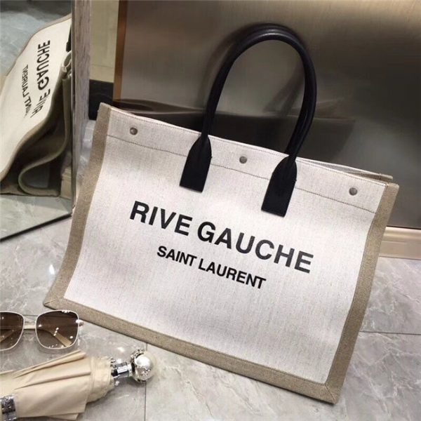 Yves Saint Laurent Rive Gauche Tote Bag 8098 White Linen