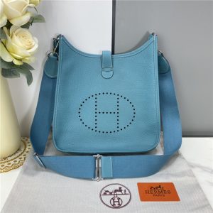 Hermes Evelyne PM Shoulder Bag 1189 Blue Clemence (Original leather)