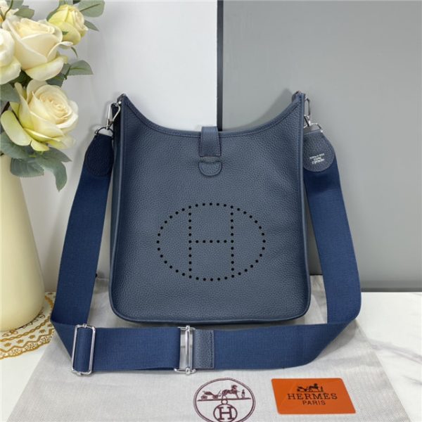 Hermes Evelyne PM Shoulder Bag 1189 Dark Blue Clemence (Original leather)