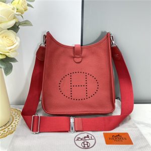 Hermes Evelyne PM Shoulder Bag 1189 Red Clemence (Original leather)