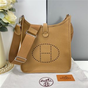 Hermes Evelyne PM Shoulder Bag 1189 Tan Clemence (Original leather)