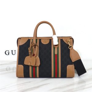 Gucci Medium Canvas Top Handle Bag 715666 Light Brown Leather