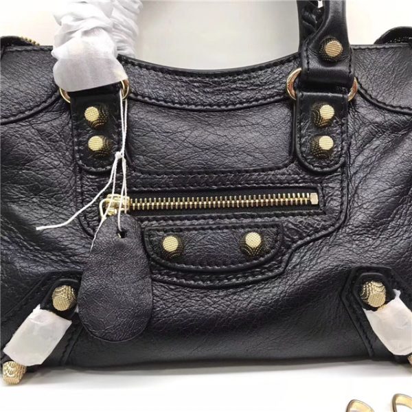Balenciaga Classic Mini Lambskin City Tote Bag 437 Black - Image 3