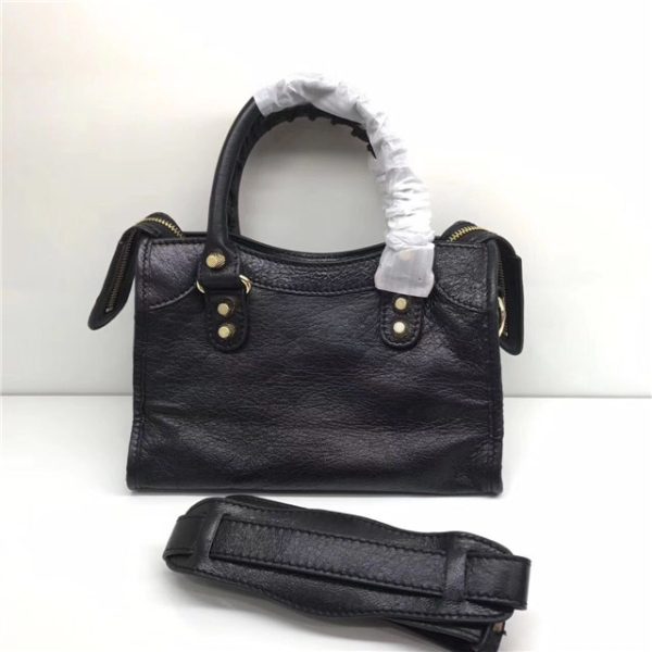 Balenciaga Classic Mini Lambskin City Tote Bag 437 Black - Image 4