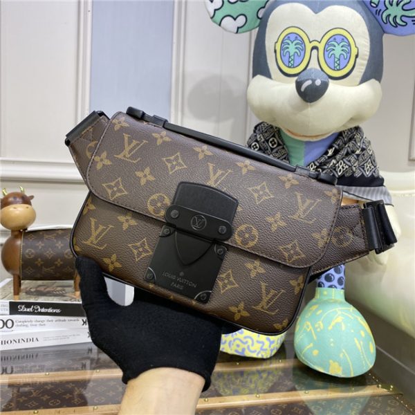 Louis Vuitton S Lock Sling Monogram Macassar Canvas Black - Image 3